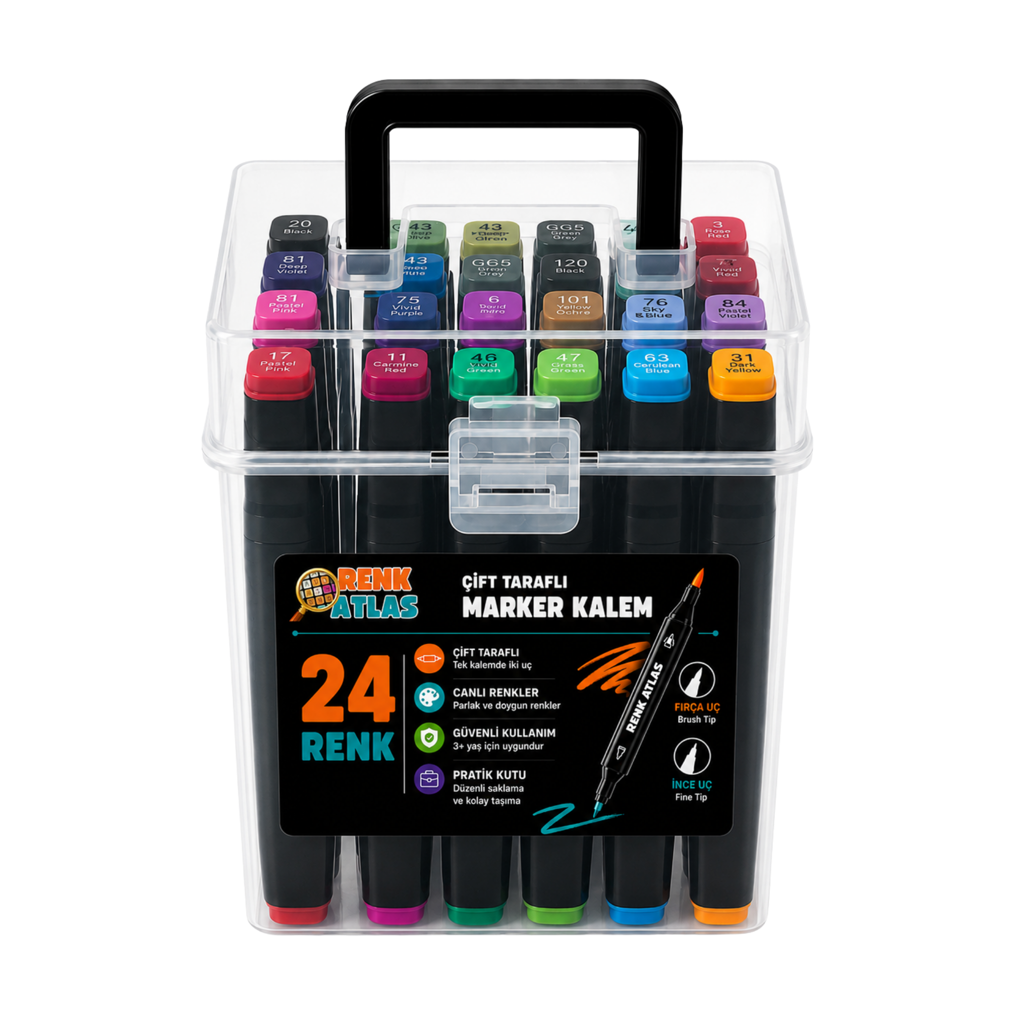 RenkAtlas™ 24'lü Marker Boya Kalemi Seti
