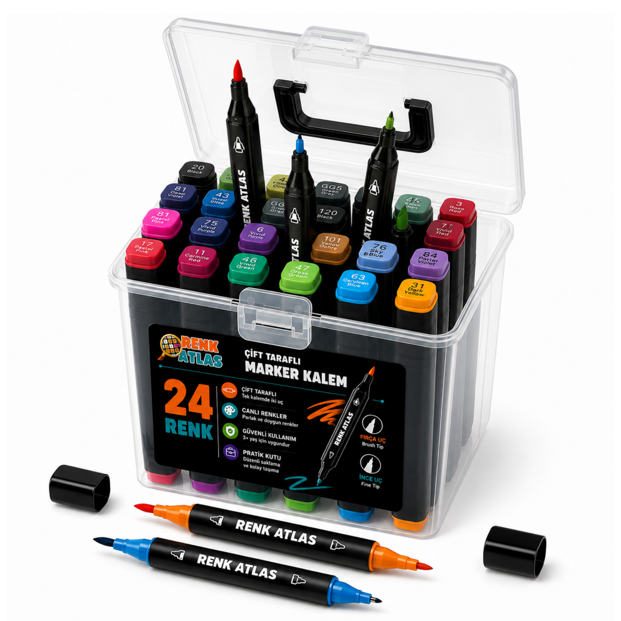 RenkAtlas™ 24'lü Marker Boya Kalemi Seti